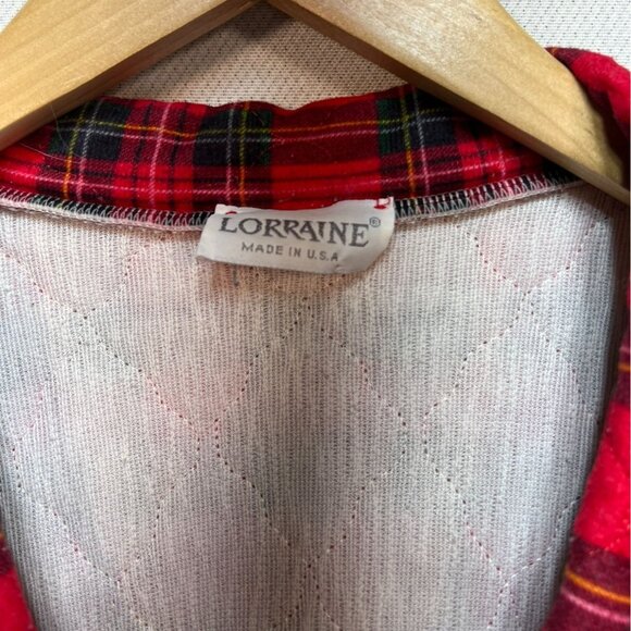 Vintage Lorraine Womens Robe Large Red Plaid Wrap Quilted Belted Retro Flannel - Picture 2 of 13